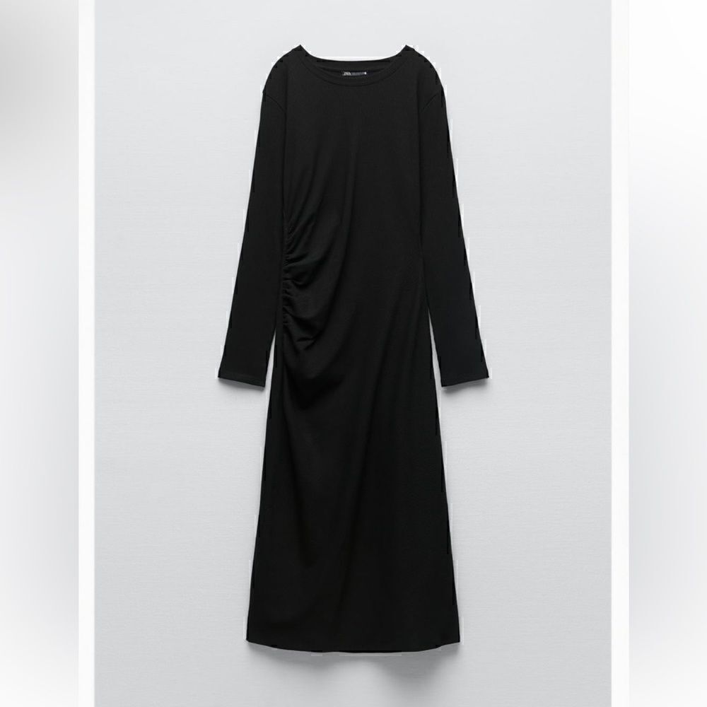 Zara Ruched Black Dress Size Large